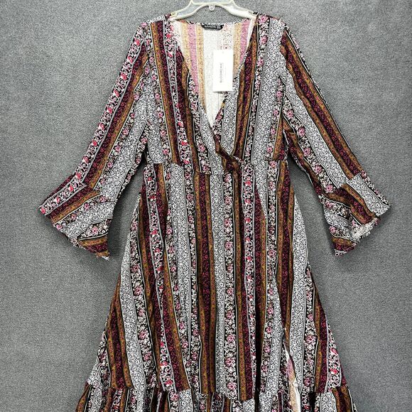 BloomChic Dress Plus Size 1X 14 16 Black white Stripe Short Sleeve V Neck Pocket - Picture 4 of 16